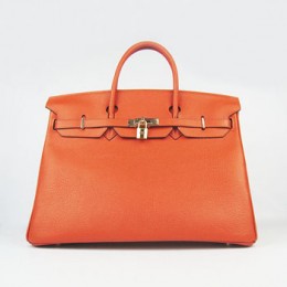 Hermes Birkin 40Cm Togo Leather Handbags Orange Gold